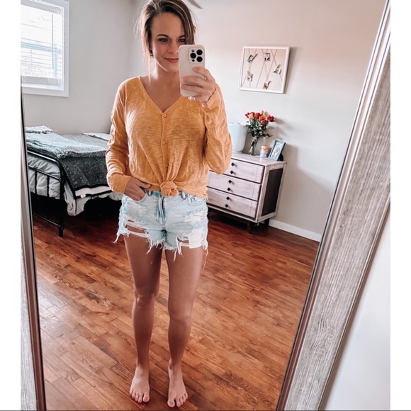 new love tree mustard tie front tee - Picture 2 of 7